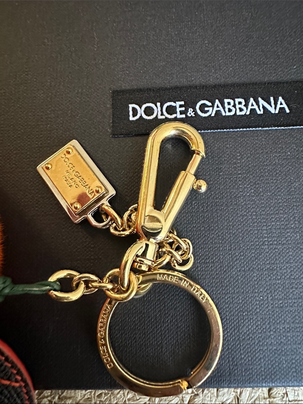 Dolce & Gabbana Bright Orange Fur Pom with Gold Hardware and Leaf Charm - Picture 3 of 8